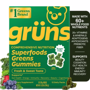 Gruns Adult Superfood Greens Gummies, Sugar-Free, 21 Vitamins & Minerals